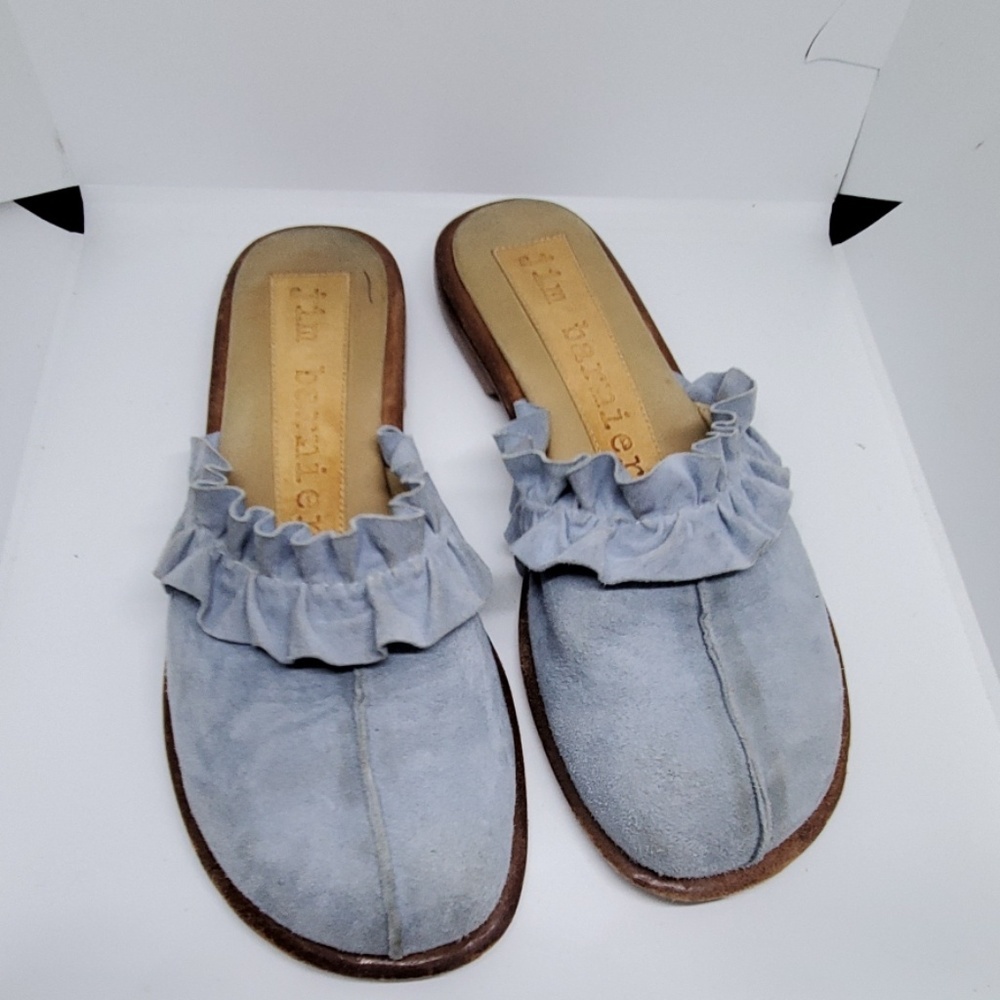 Jim Barnier ruffule blue suede sandals slides 8